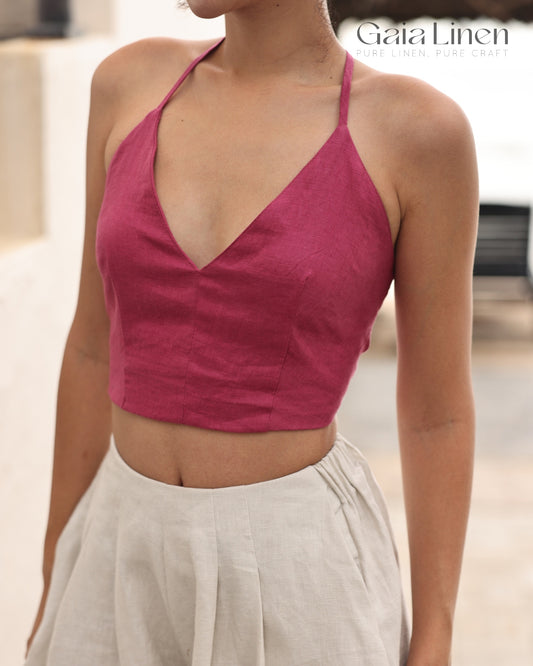 Linen halter crop top