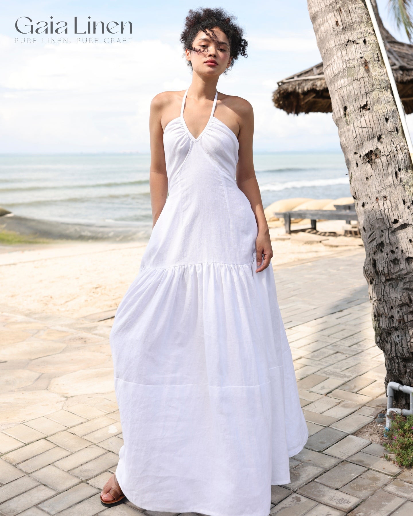 Linen halter maxi dress