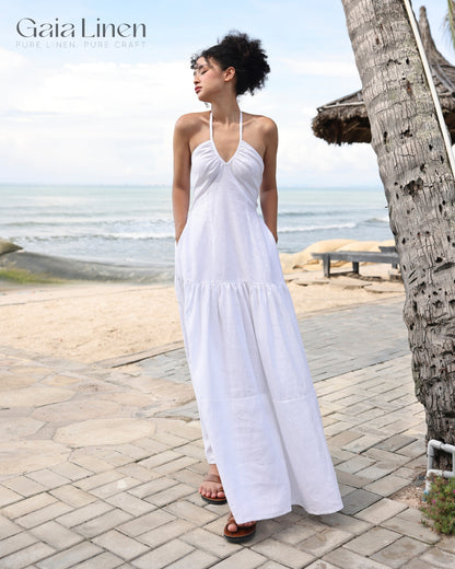 Linen halter maxi dress