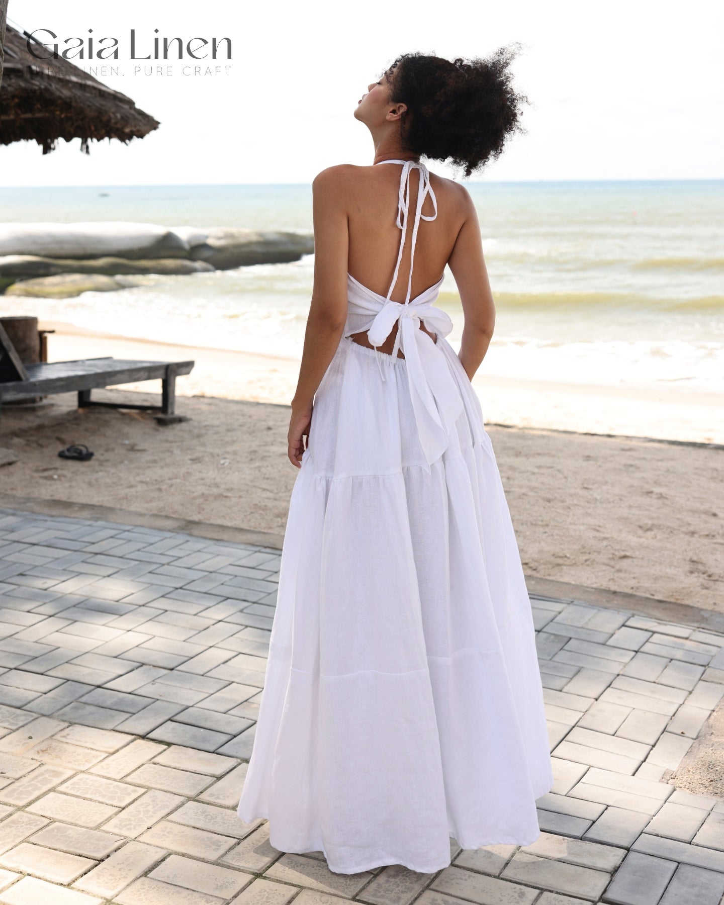 Linen halter maxi dress