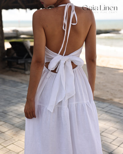 Linen halter maxi dress