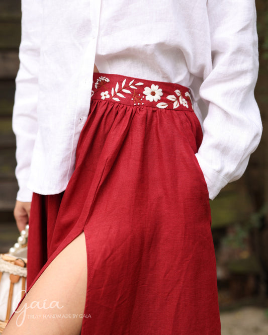 Linen high slit skirt 