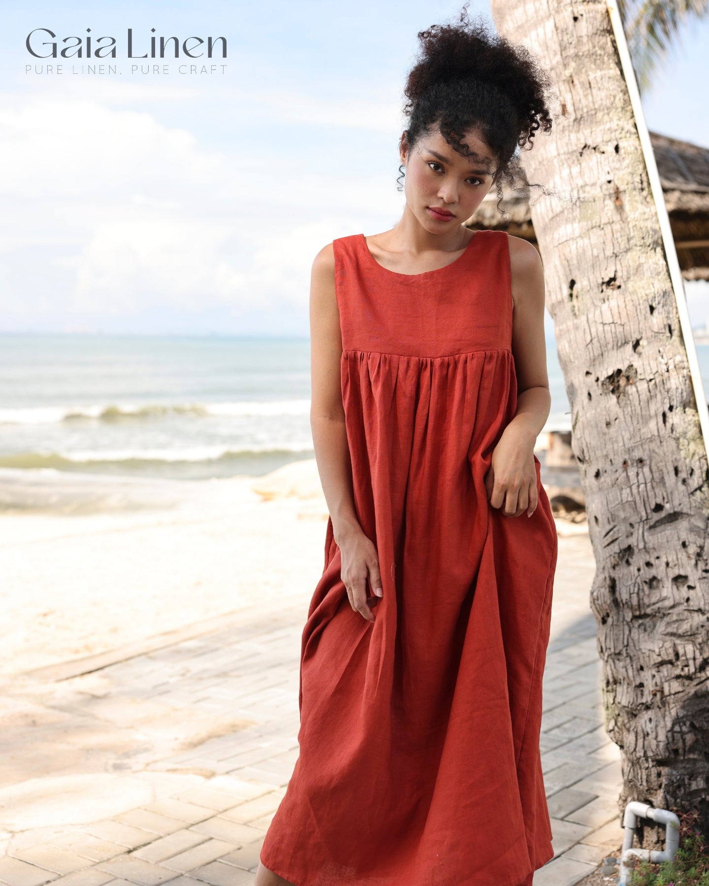 Linen high waisted summer dress