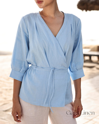 Linen kimono wrap top