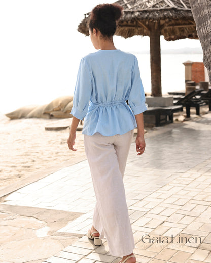 Linen kimono wrap top