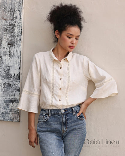 Linen lace trim shirt