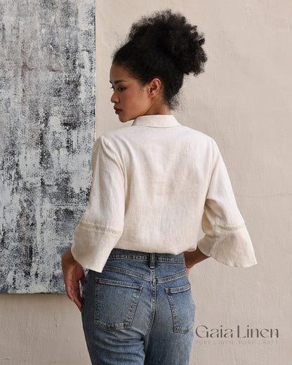 Linen lace trim shirt