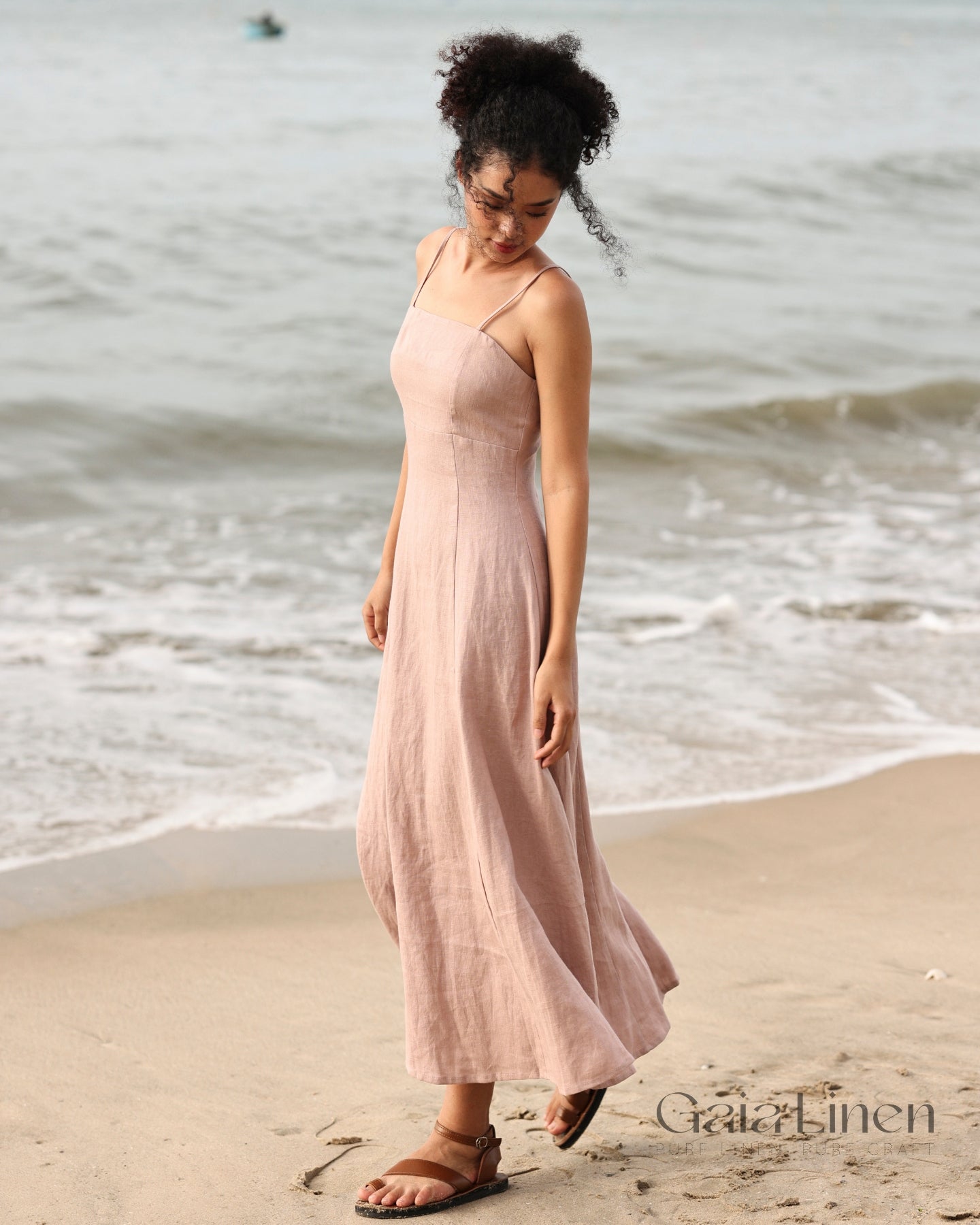 Linen long cami dress