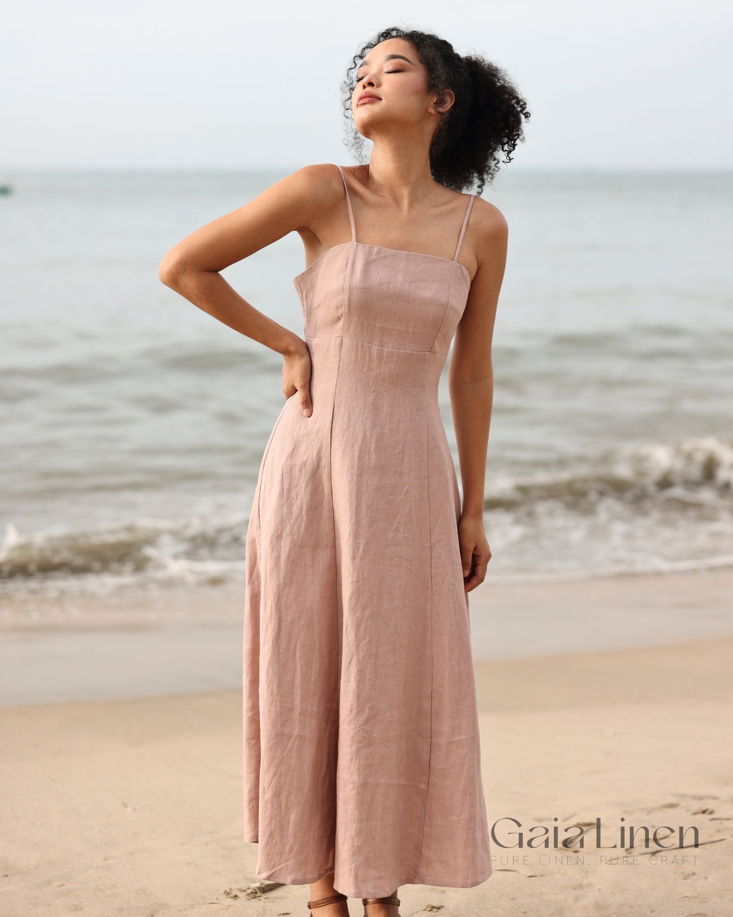 Linen long cami dress