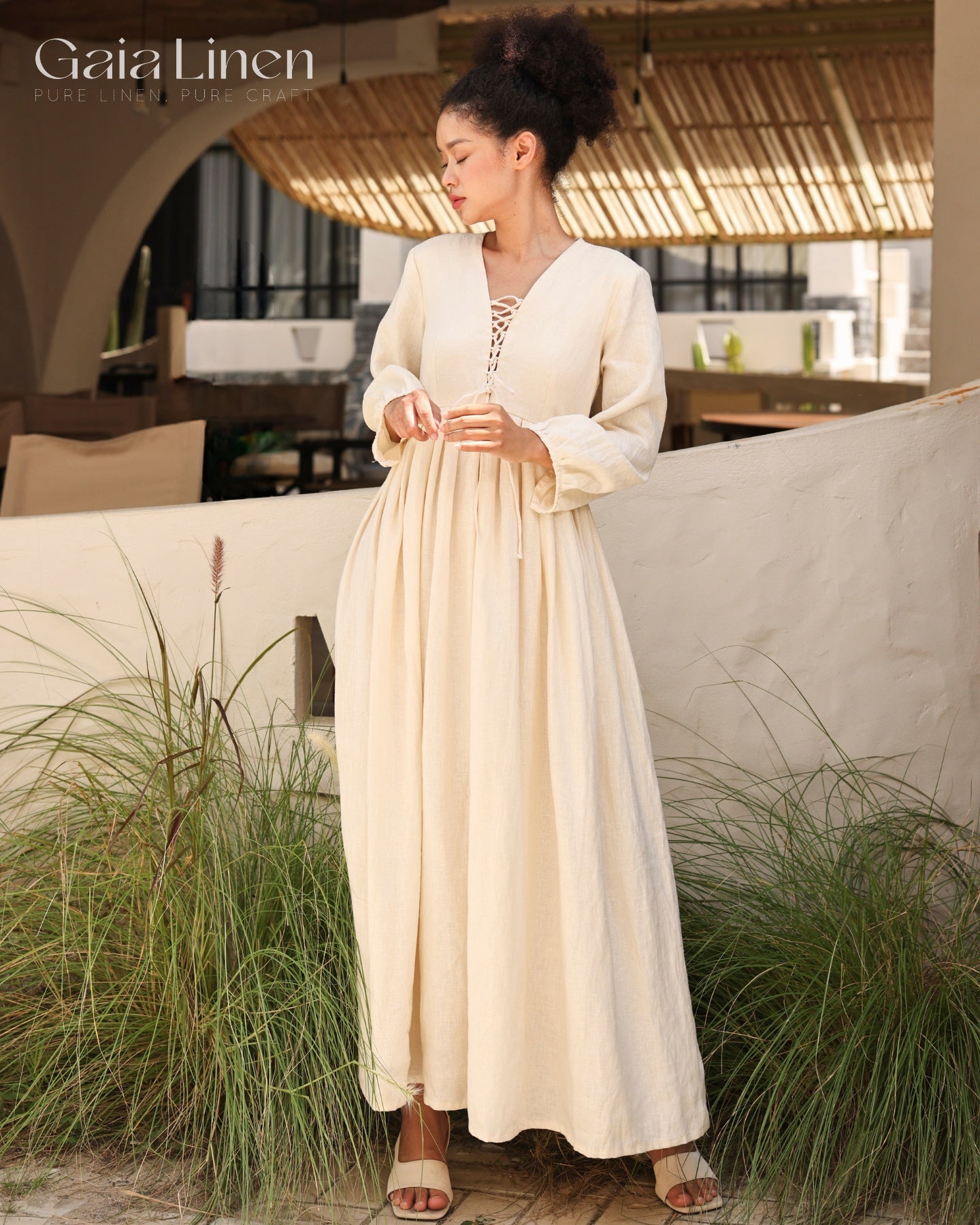 Linen long sleeve maxi dress