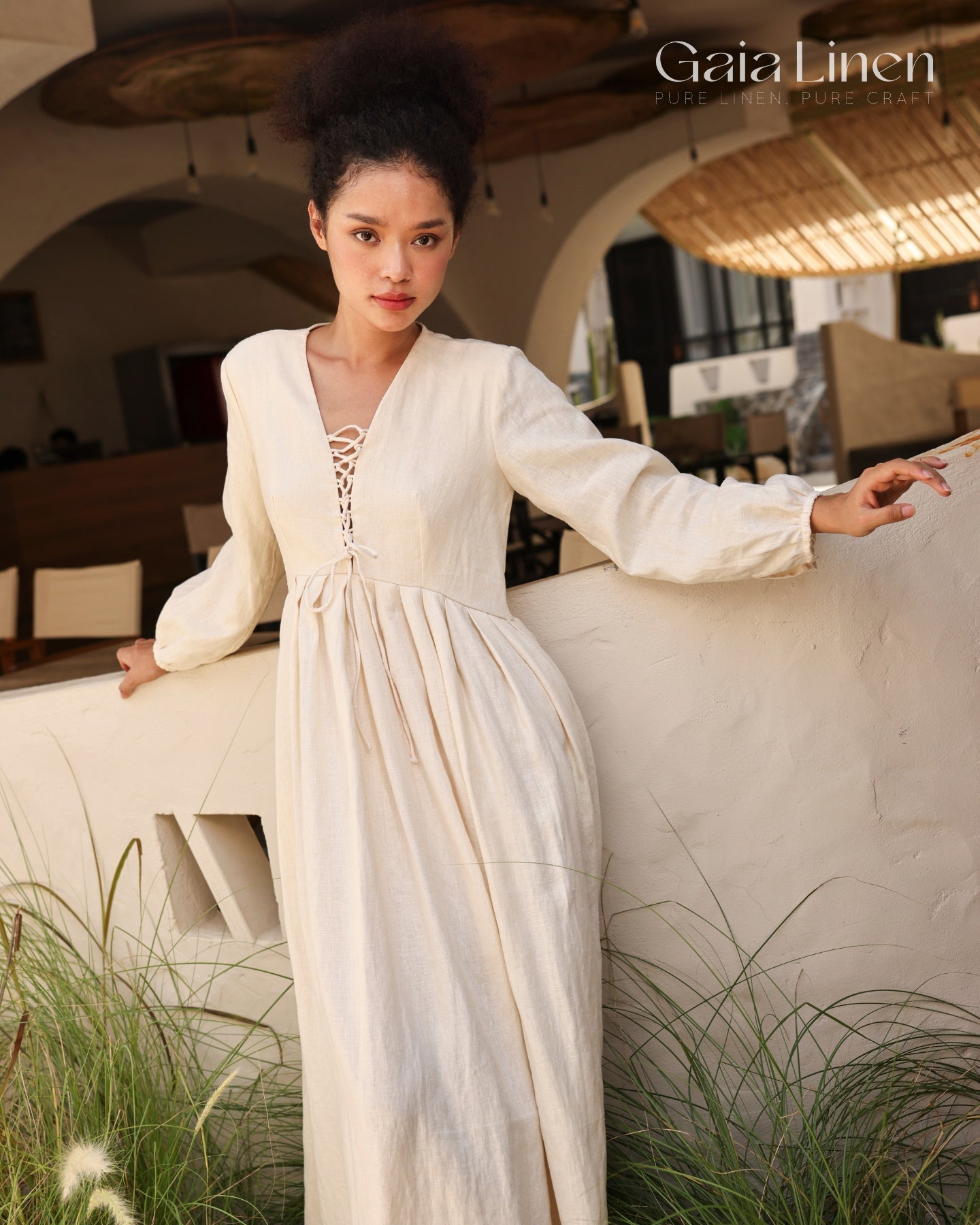 Linen long sleeve maxi dress