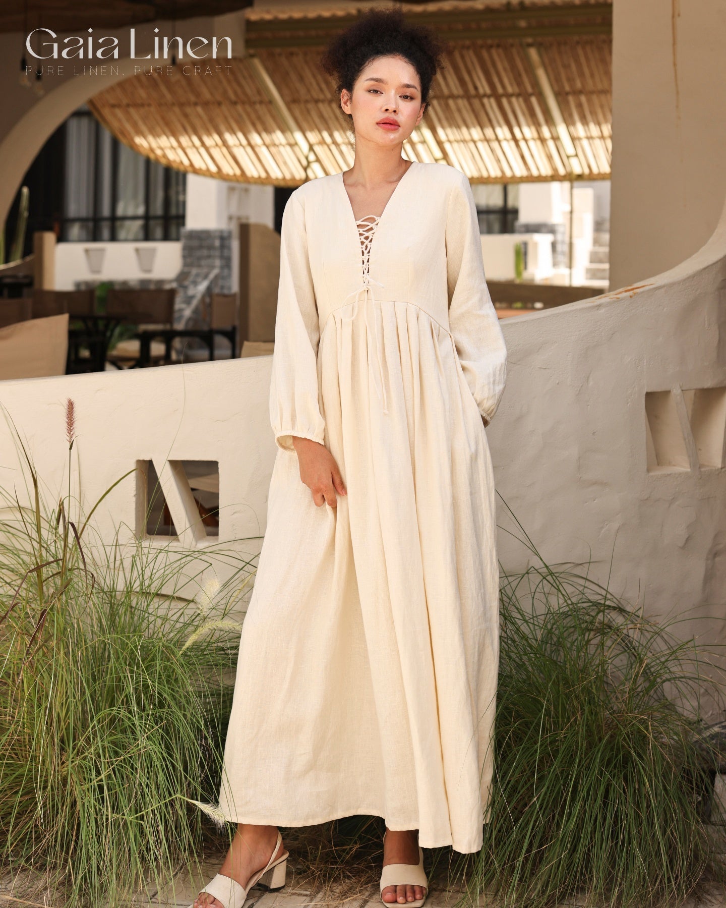 Linen long sleeve maxi dress