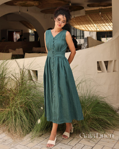 Linen long sleeveless dress