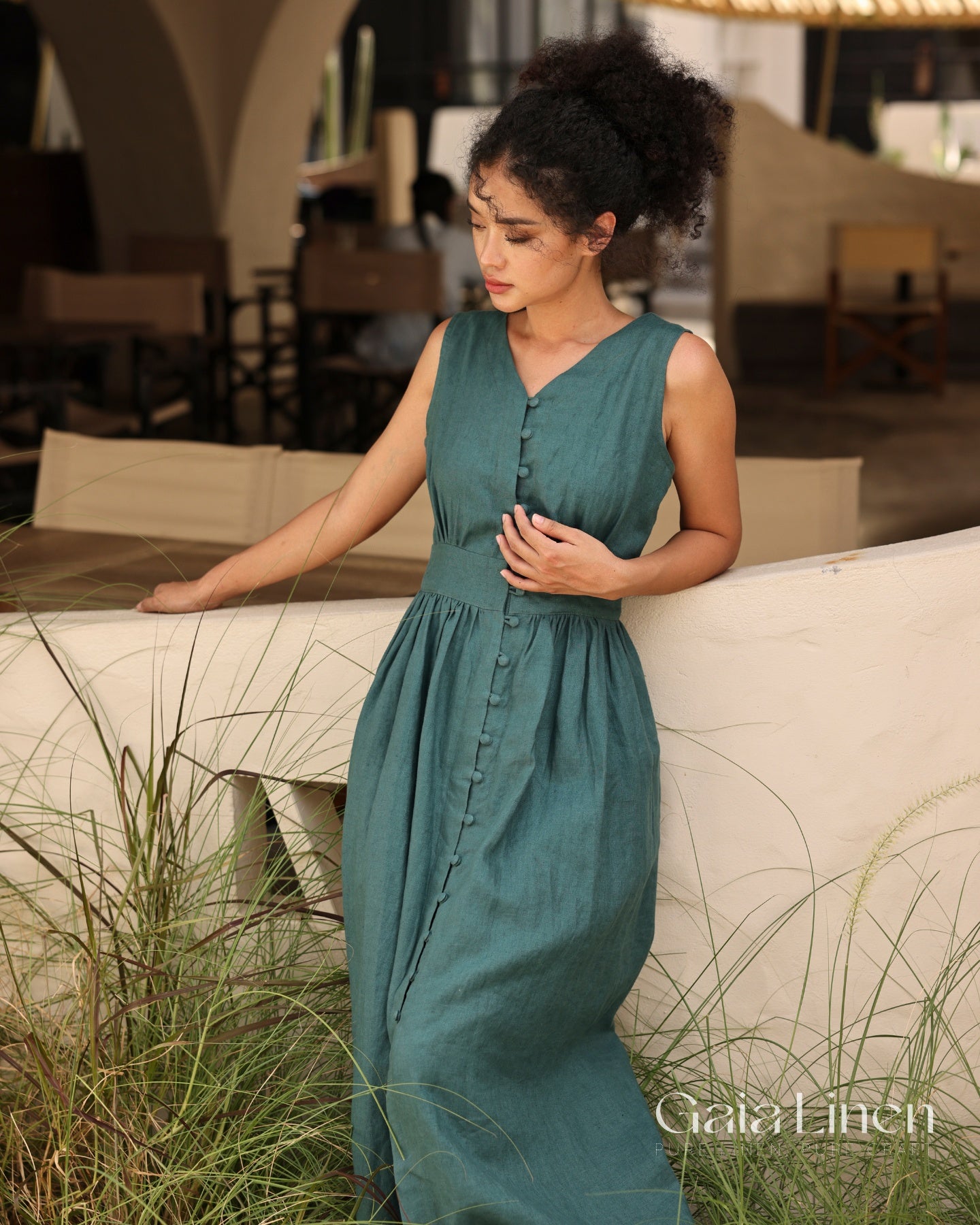 Linen long sleeveless dress