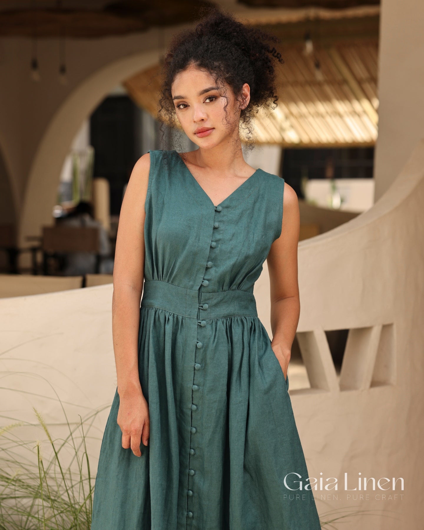 Linen long sleeveless dress