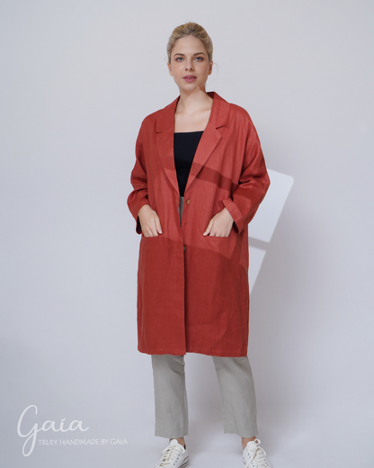 Linen long trench coat