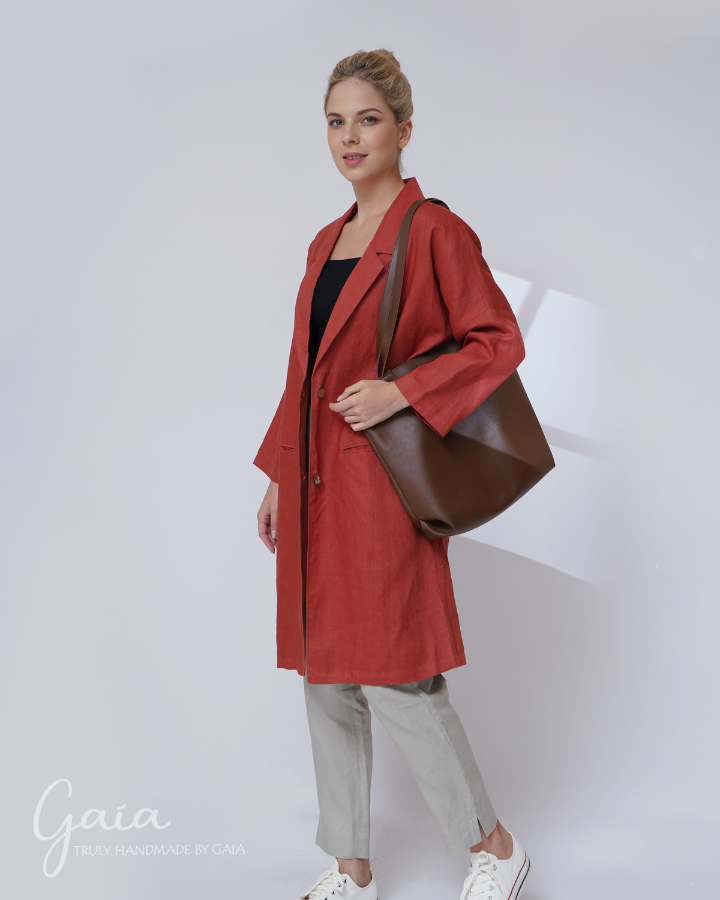 Linen long trench coat