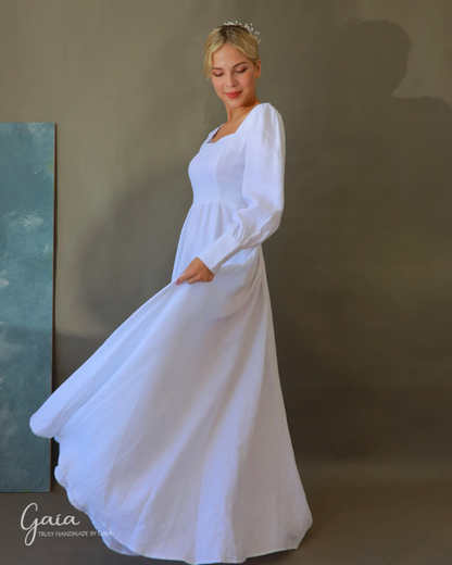 Linen long wedding dress