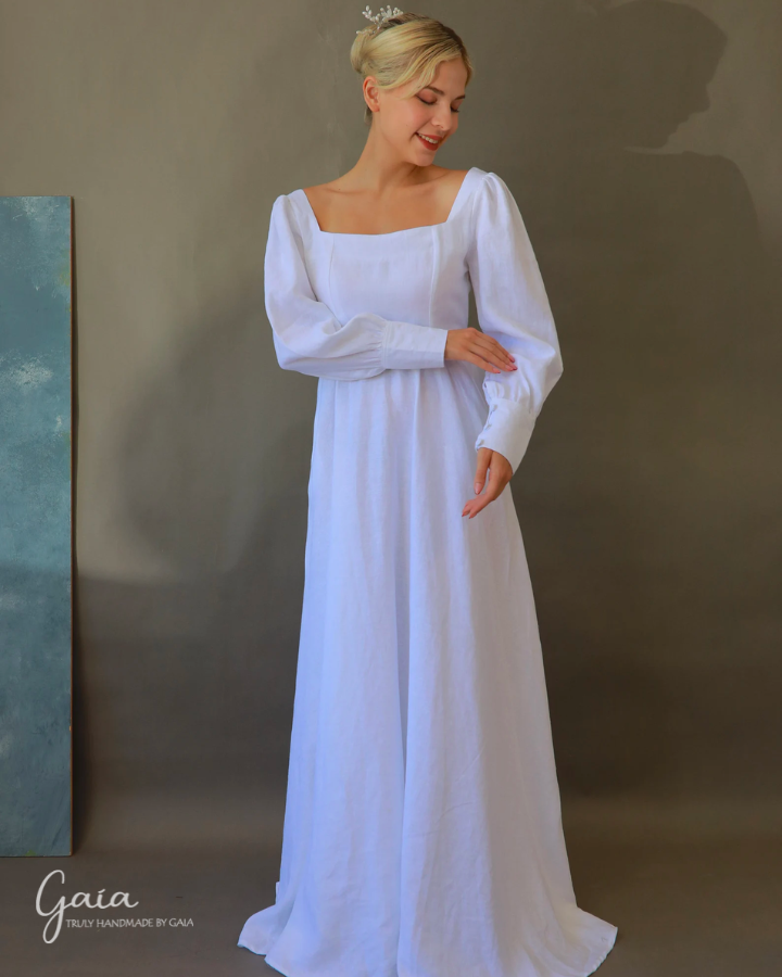 Linen long wedding dress