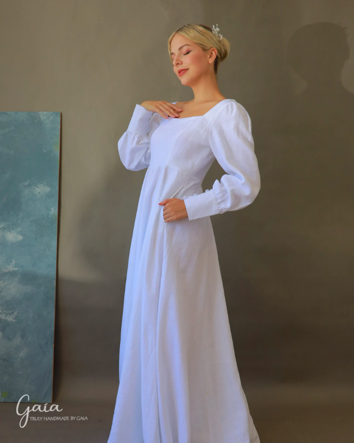 Linen long wedding dress