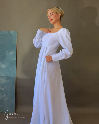 Linen long wedding dress