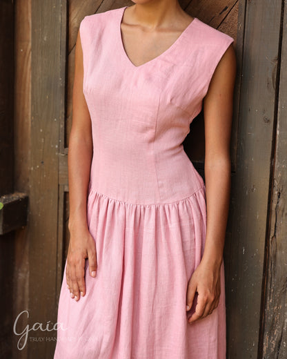 Linen low waist dress