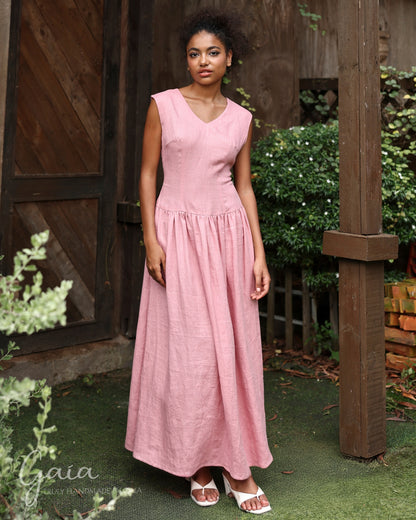 Linen low waist dress