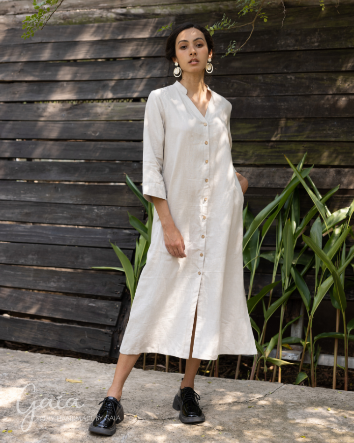 Linen maxi shirt dress