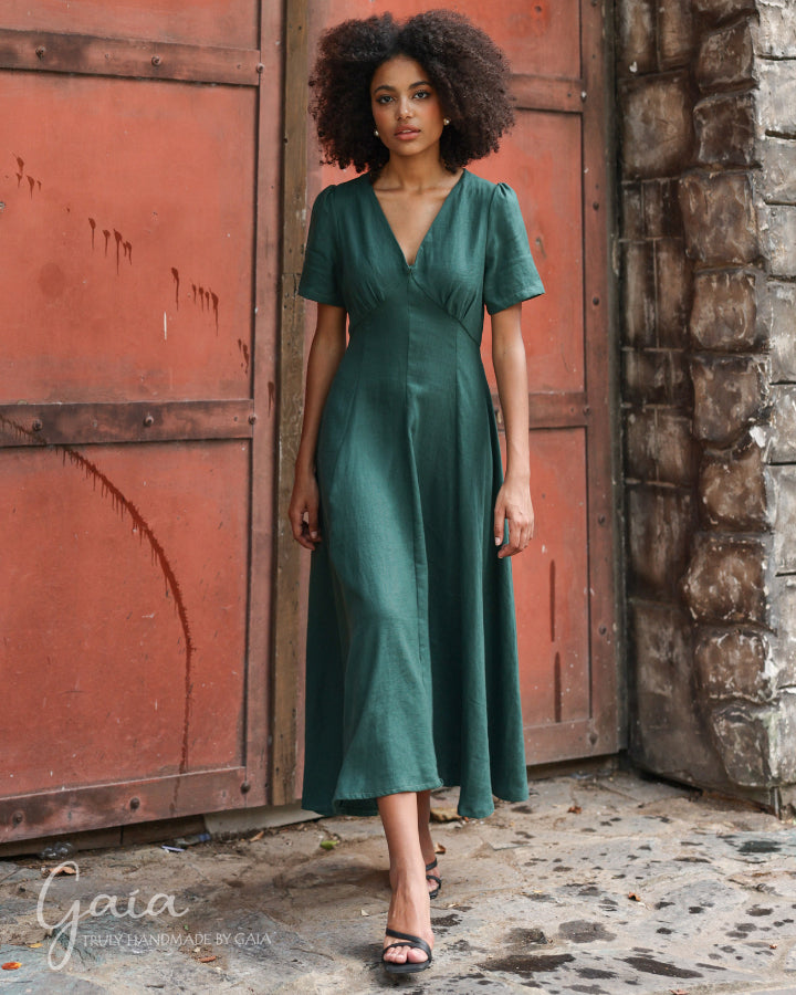 Linen maxi wedding guest dress VALLEY