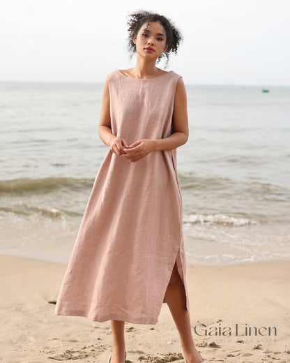 Linen midi slit dress