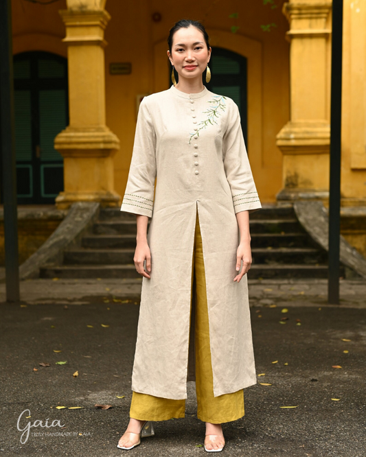 Linen modern Vietnamese long traditional dress