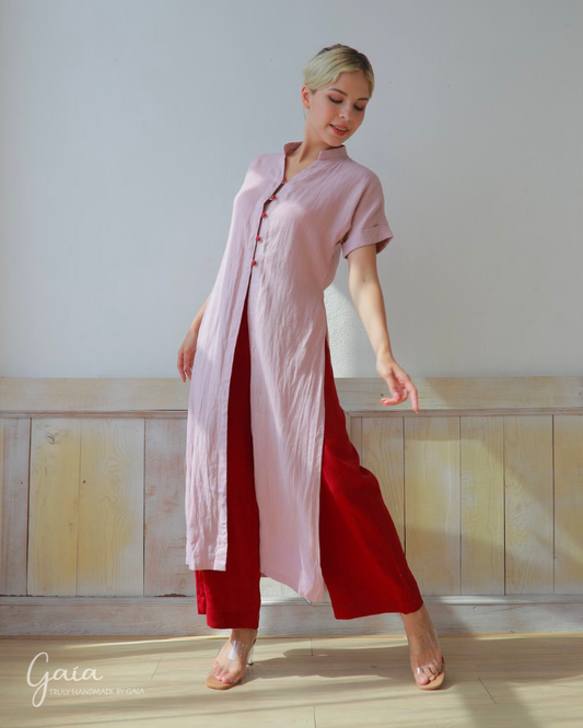 Linen modern Vietnamese lunar new year dress