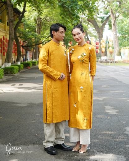 Linen modern Vietnamese wedding dress