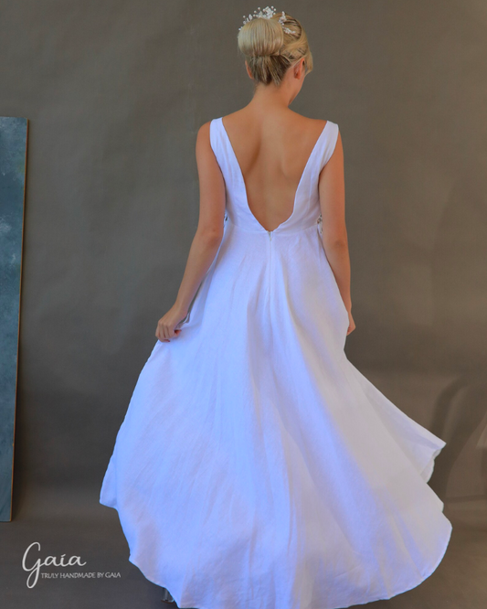 Linen open back wedding gown