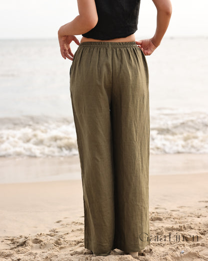 Linen pants with elastic waistband