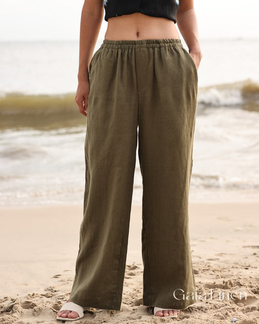 Linen pants with elastic waistband