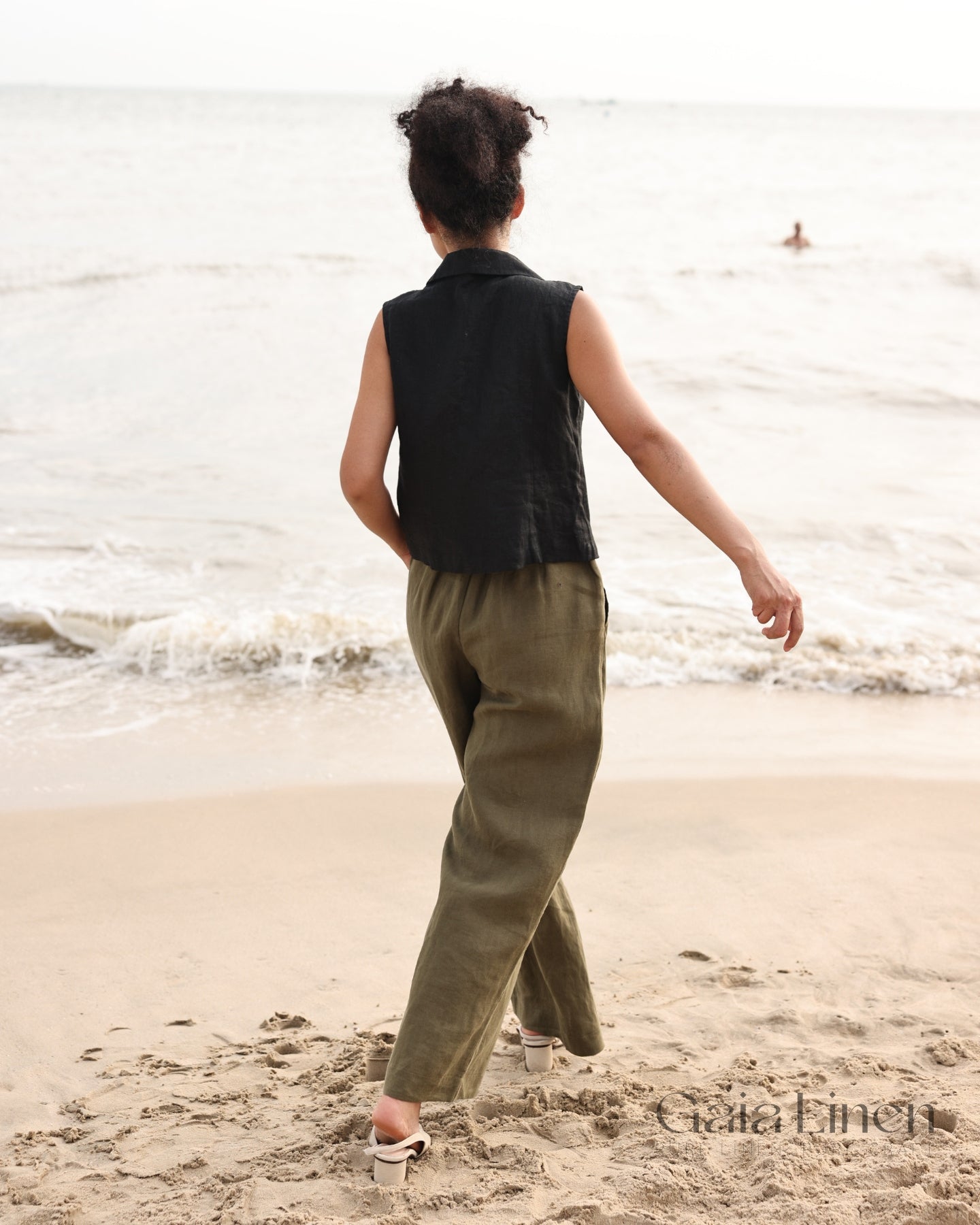 Linen pants with elastic waistband