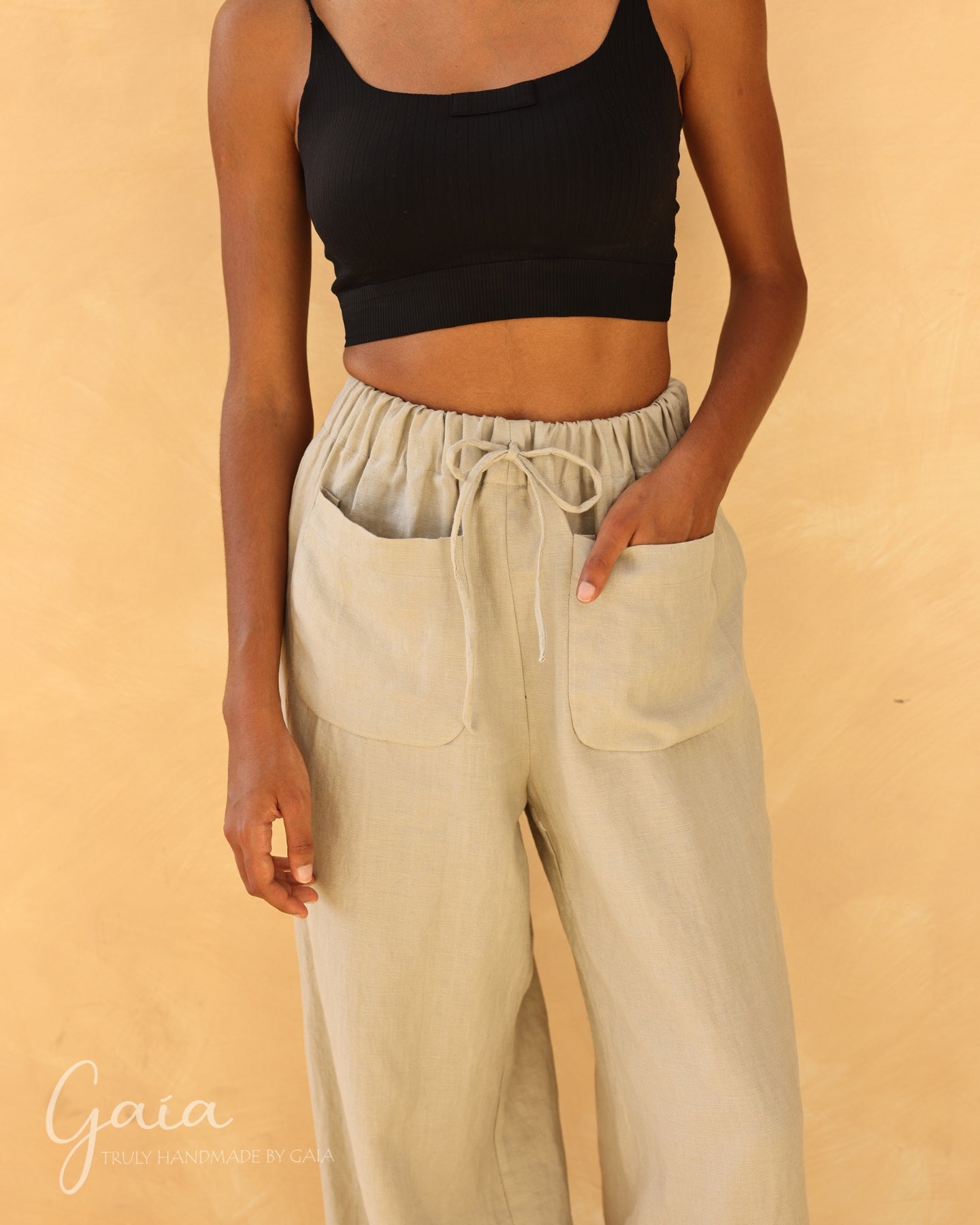 Linen patch pocket pants