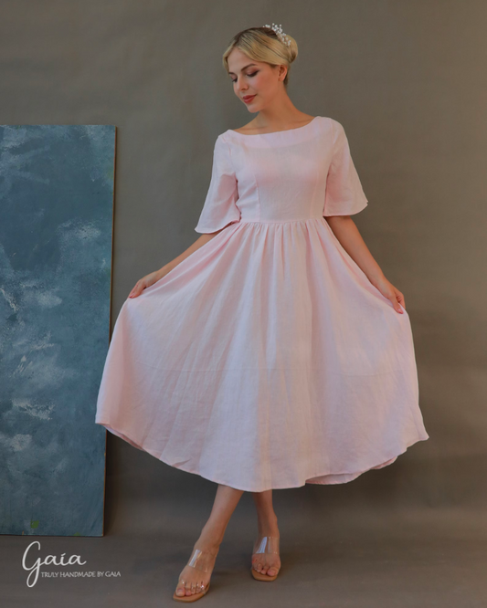 Linen pink wedding dress