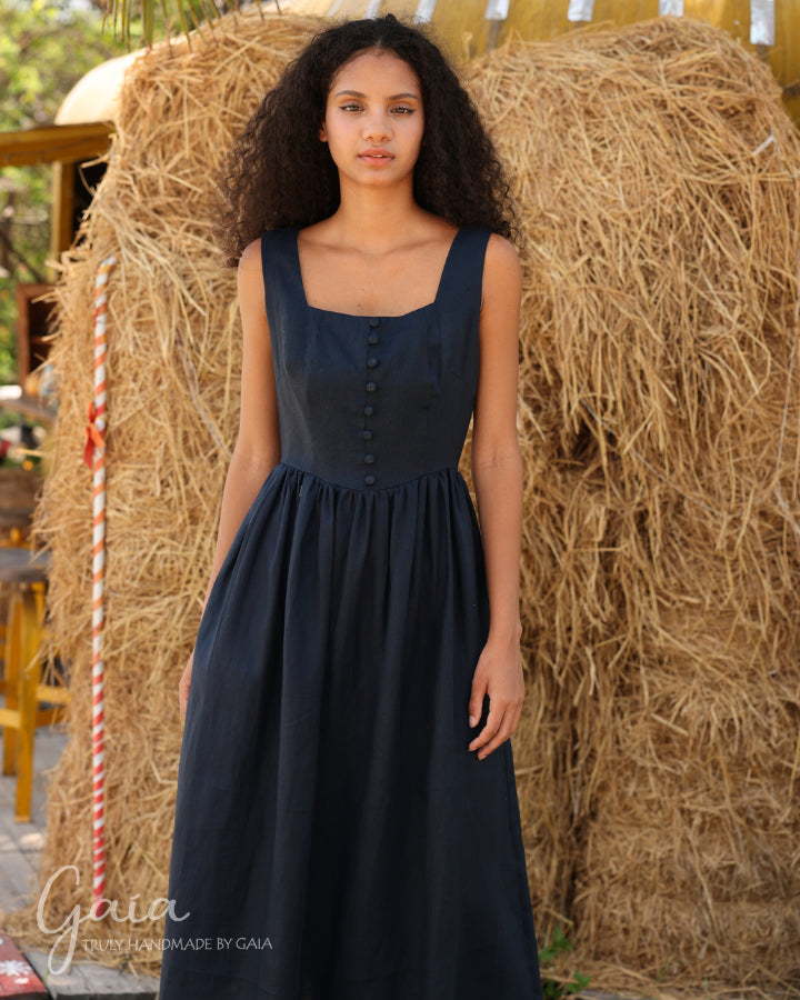 Linen pleated a-line dress