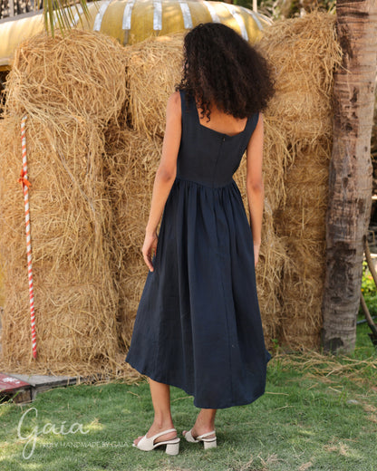 Linen pleated a-line dress