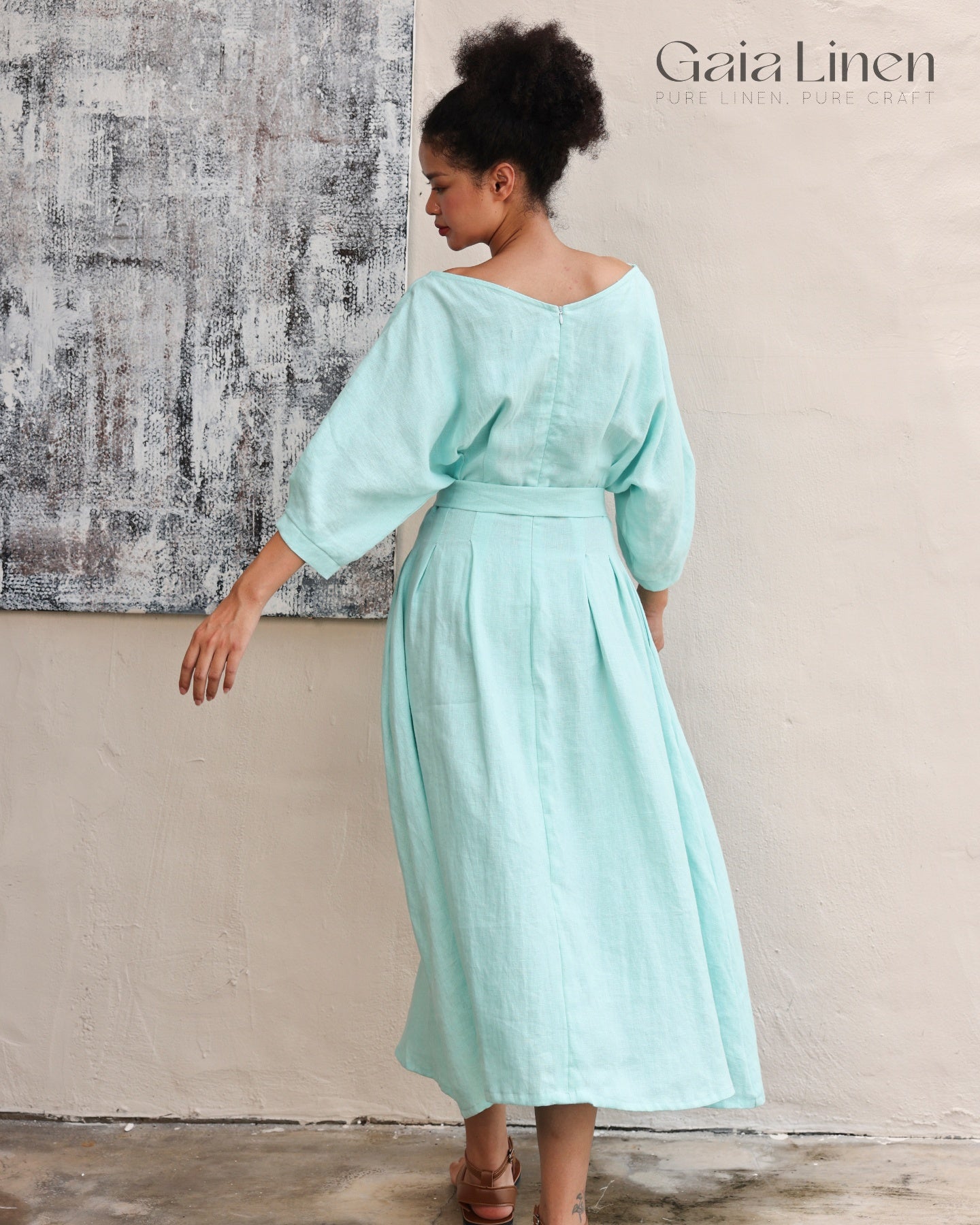 Linen pleated midi dress