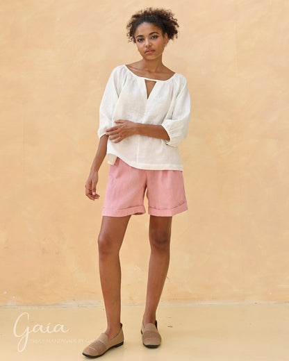 Linen puffed sleeve top