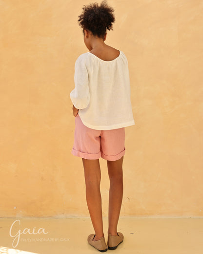 Linen puffed sleeve top