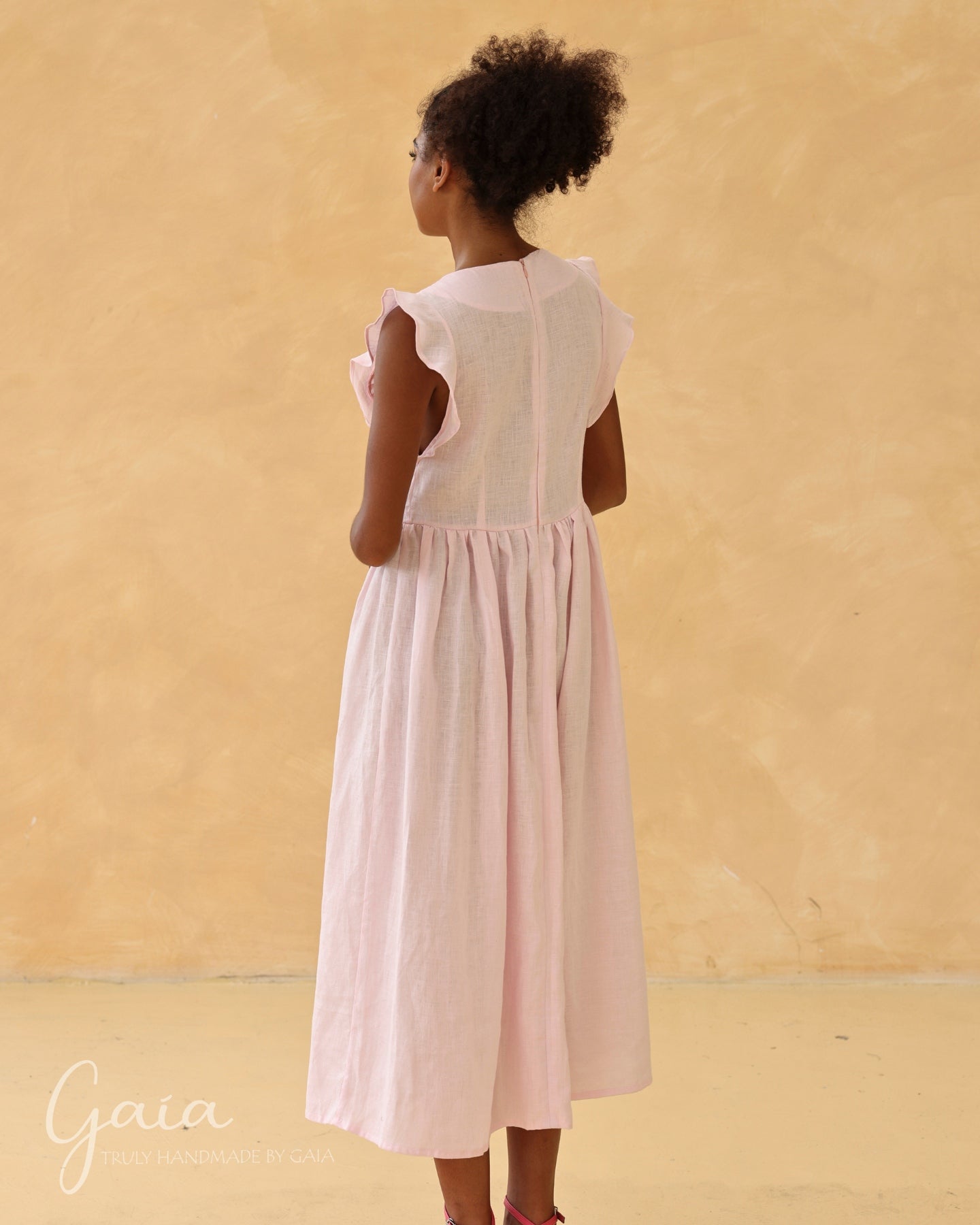 Linen ruffle midi dress