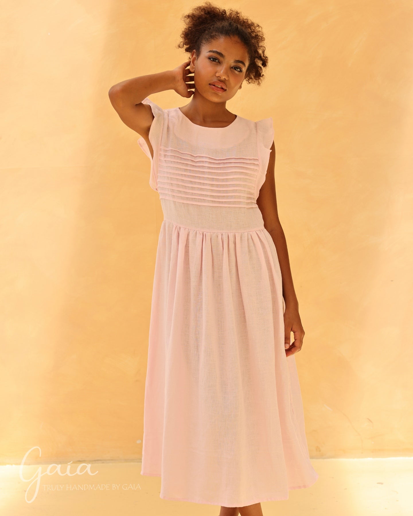 Linen ruffle midi dress