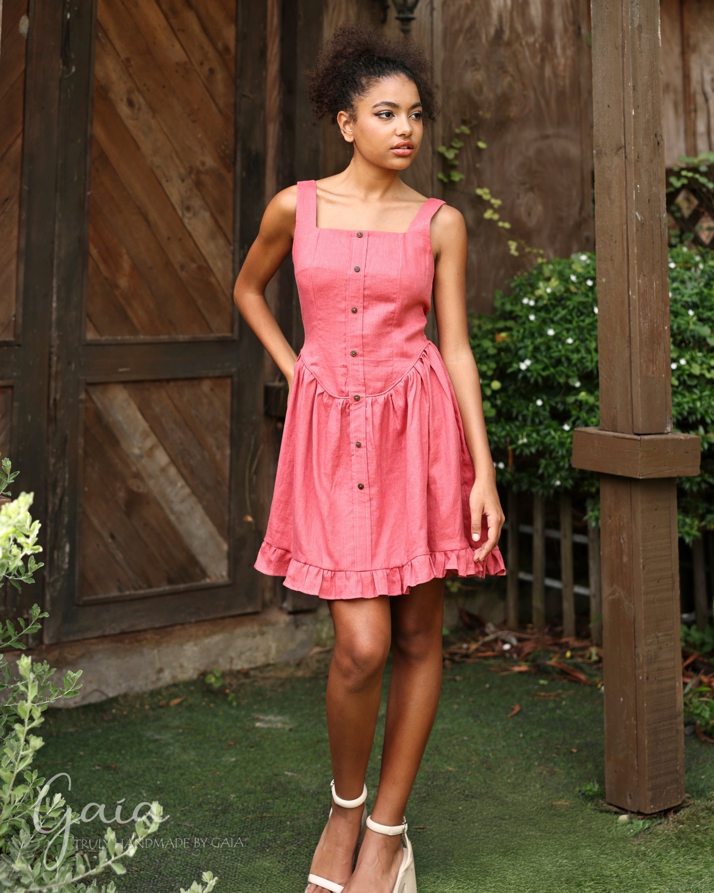 Linen ruffle mini dress