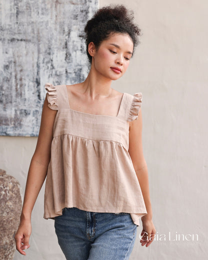 Linen ruffle trim top