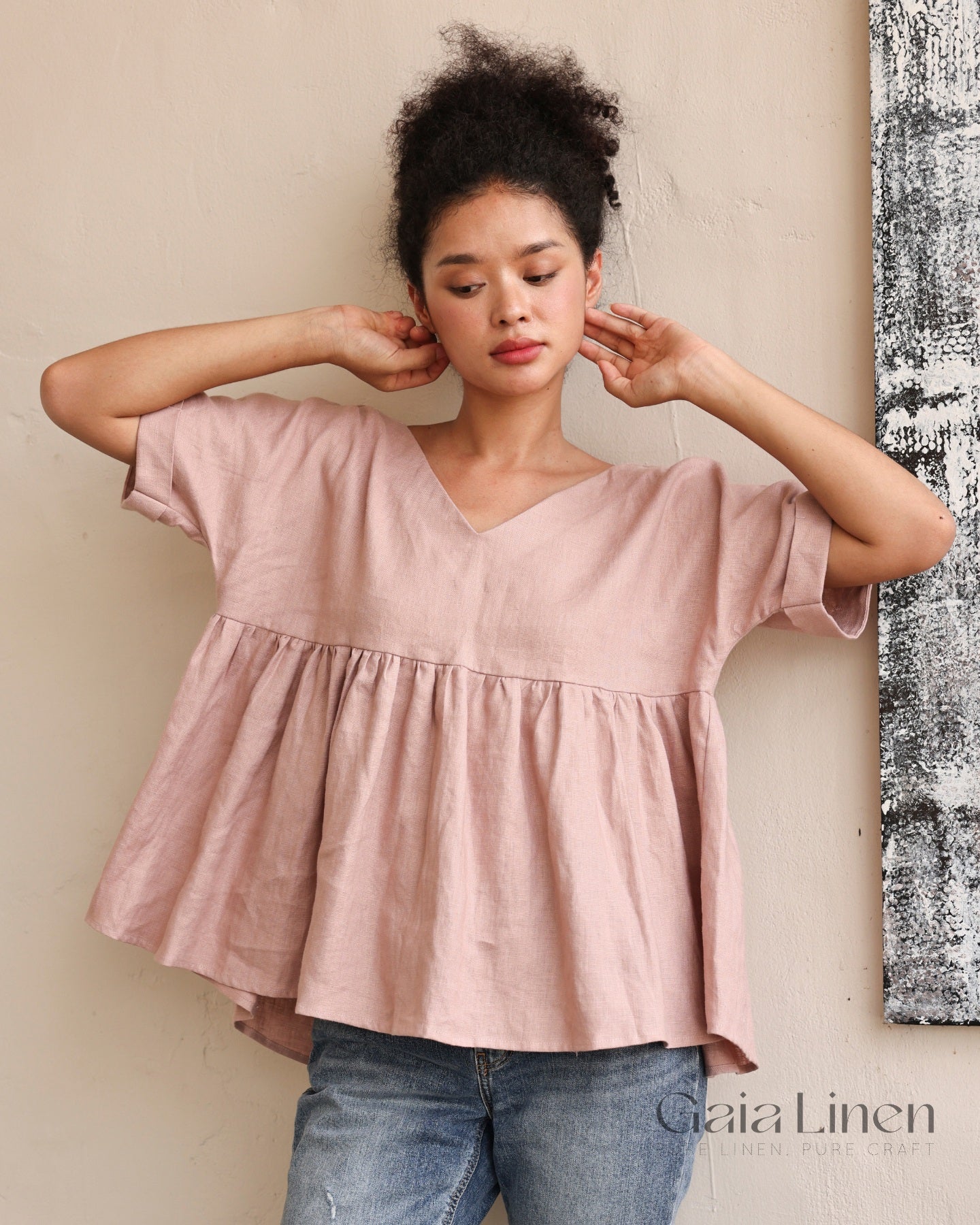 Linen ruffled hem top