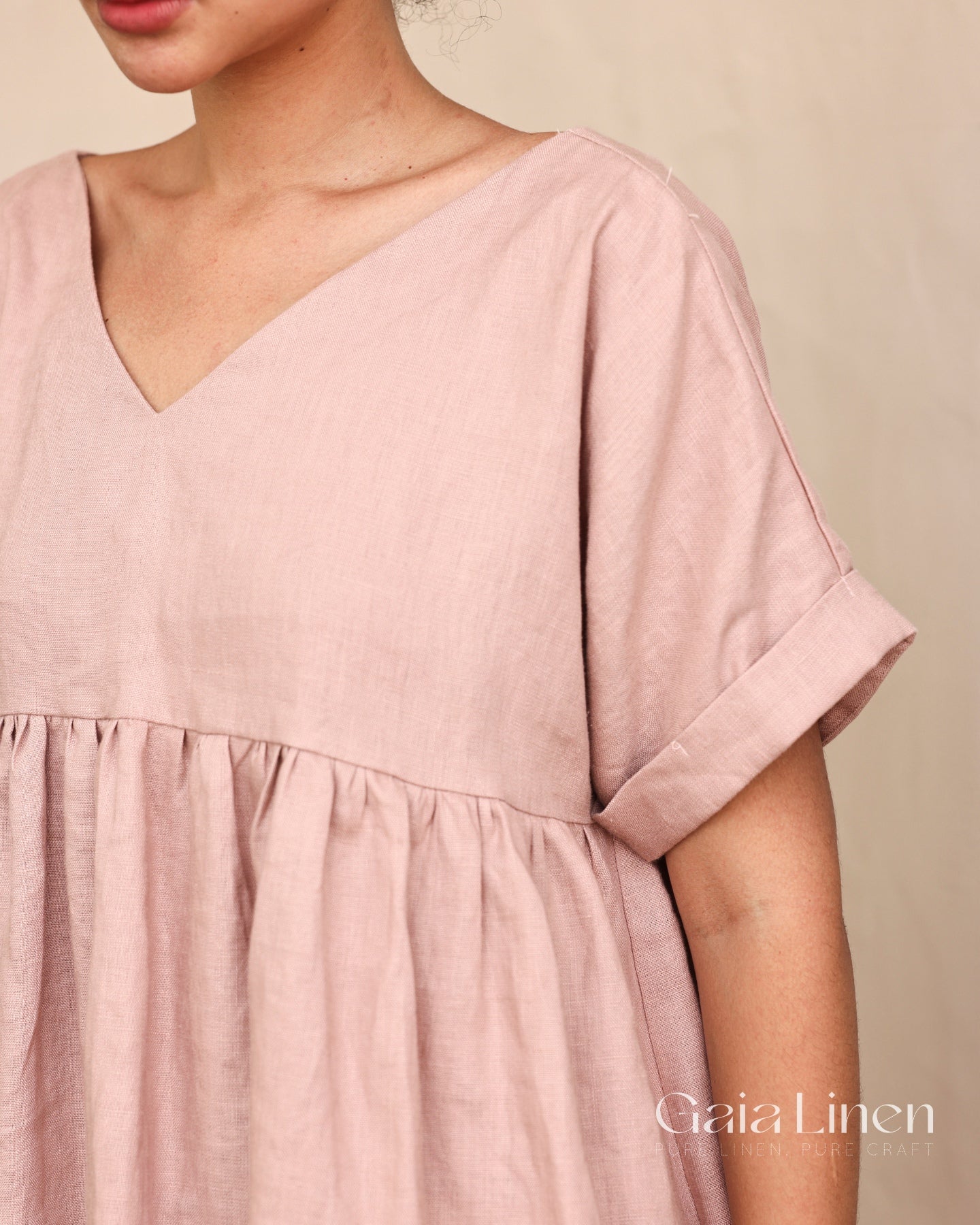 Linen ruffled hem top